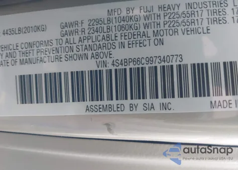 2009 Subaru Outback 2.5I Limited from USA, damaged, VIN 4S4BP66C997340773